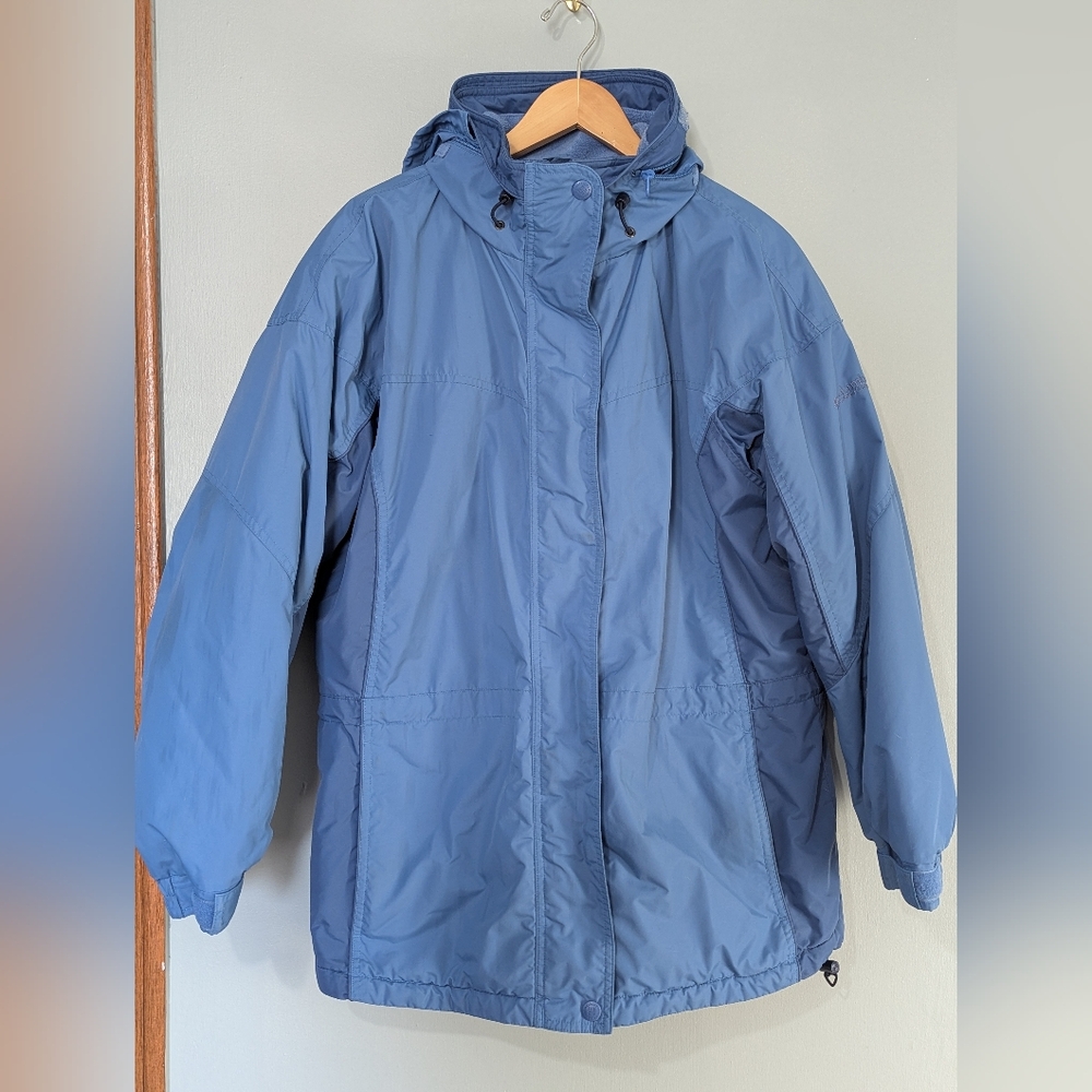 Columbia Hooded Blue Two Tone Winter Jacket Women's Large